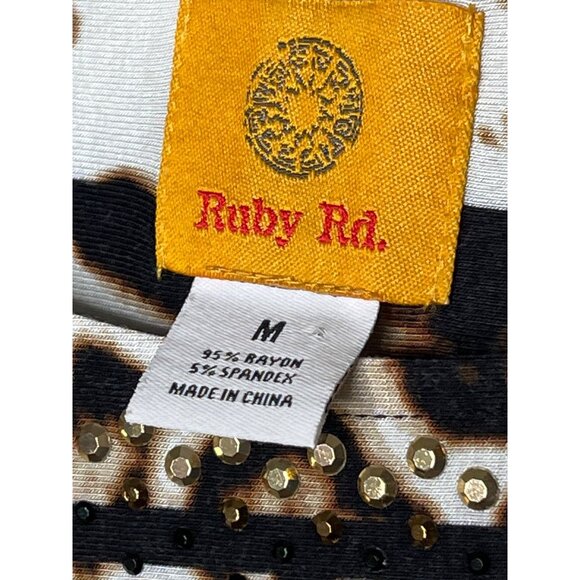 Ruby Rd Leopard Stripe Long Sleeve Top M Black Brown Sequin Detail Animal Print - Picture 8 of 12